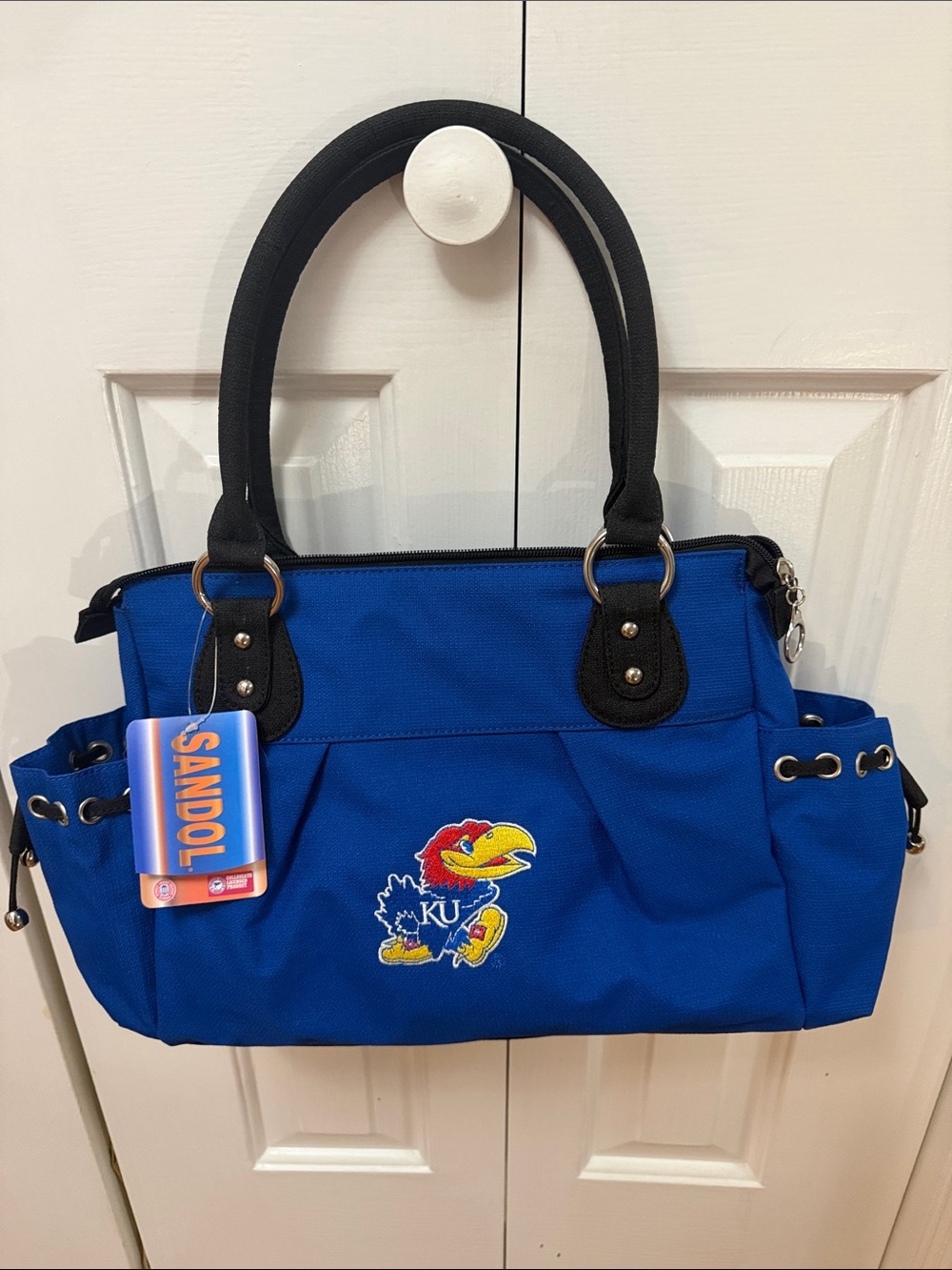 Kansas U Jayhawks Blue Canvas Tote Bag with Black Handles NEW